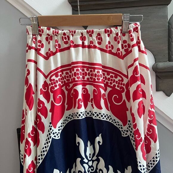 Vintage Nelly De Grab Blue & Red Print Maxi Skirt sz M - Picture 4 of 5